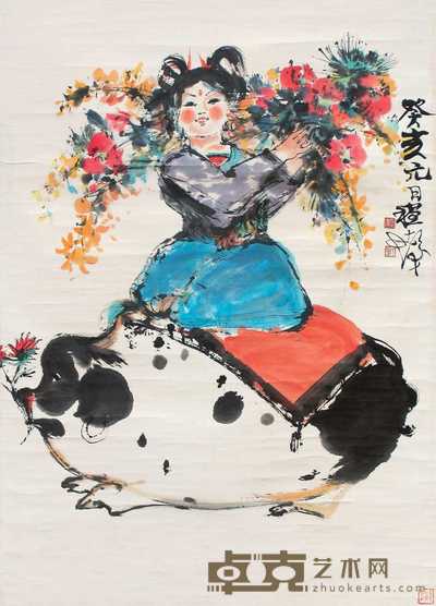 程十发 仕女 立轴 95×68cm